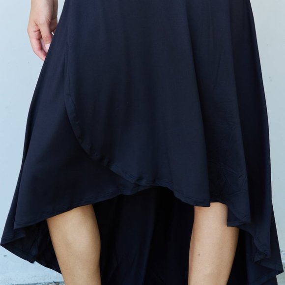 High Waisted Tulip Flare Knee-length Skirt Layered Faux Wrap High-Low Skirt - Picture 10 of 10